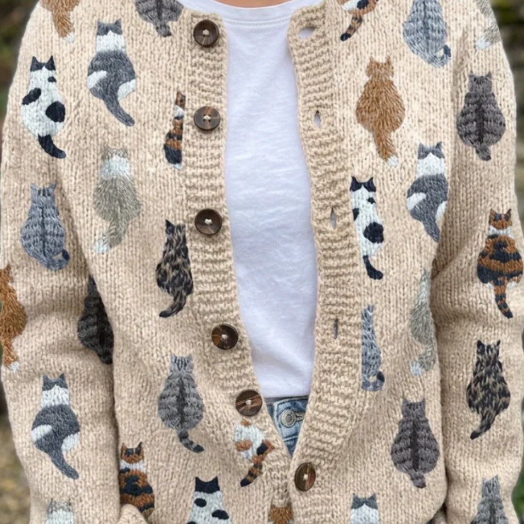 Féline | Geïllustreerde Katten Vest - Beige