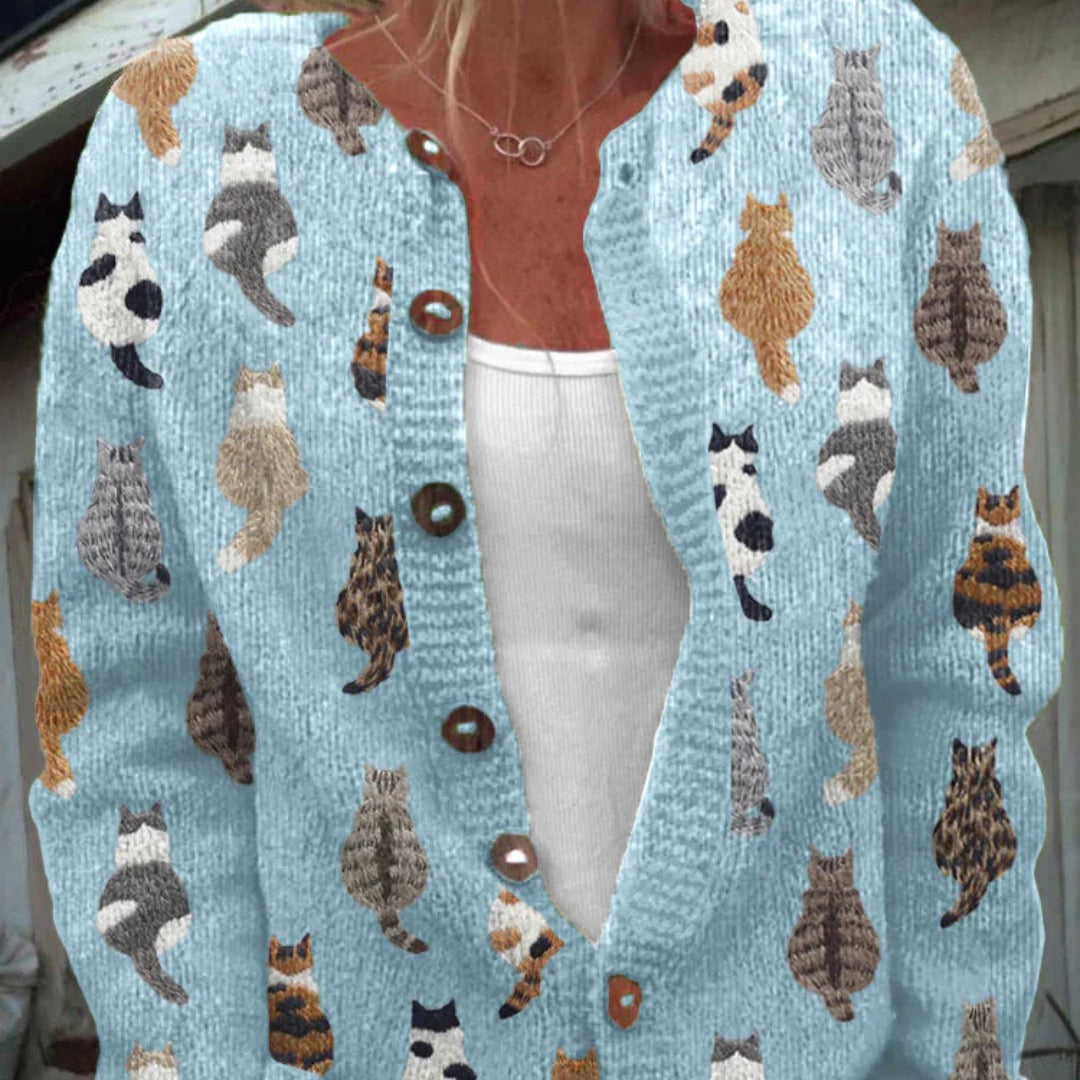 Féline | Geïllustreerde Katten Vest - Blauw