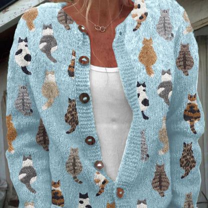Féline | Geïllustreerde Katten Vest - Blauw